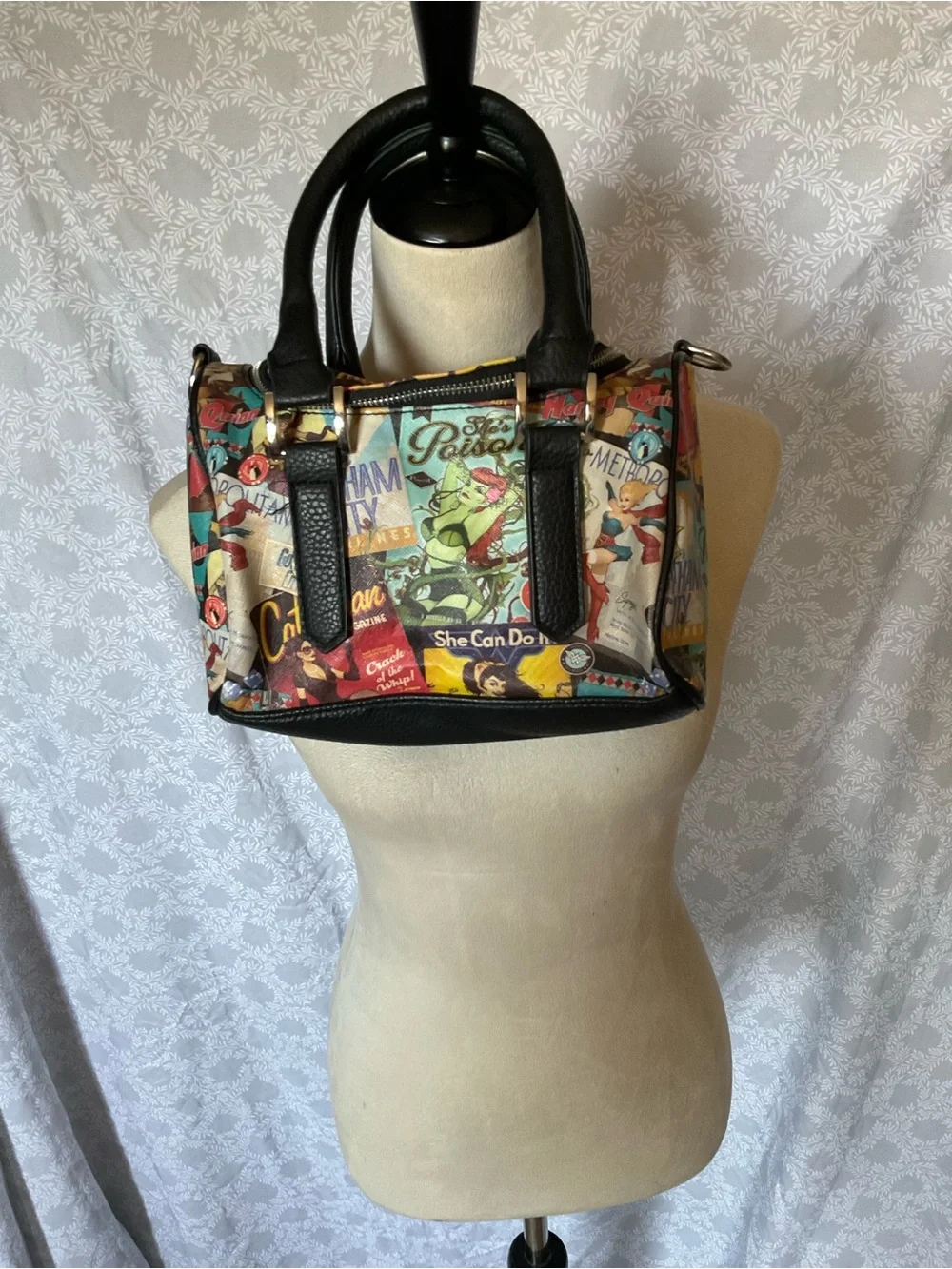 DC Multicolor Comic Print Satchel with Black Trim